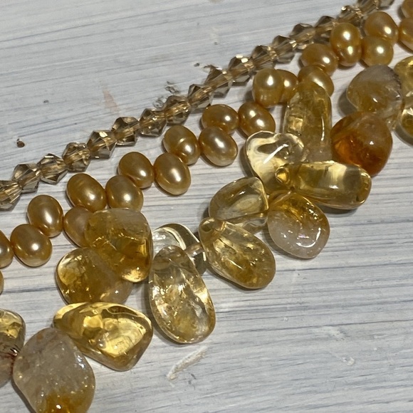 Beautiful 3 strand crystal citrine freshwater Pearl beaded necklace - Picture 13 of 16